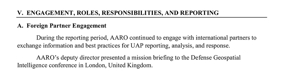 AARO's FY 2025 Report addressing Foreign Partner Engagement