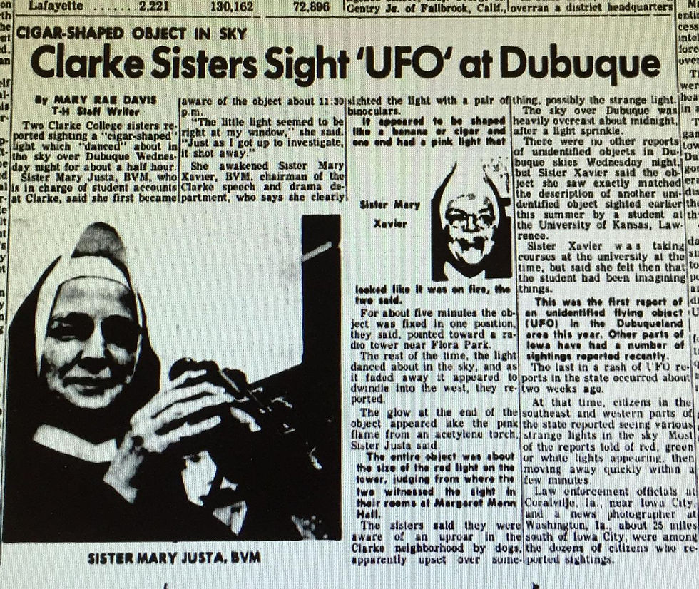 digital copy of Newspaper about the Clarke Sisters' UFO Sighting