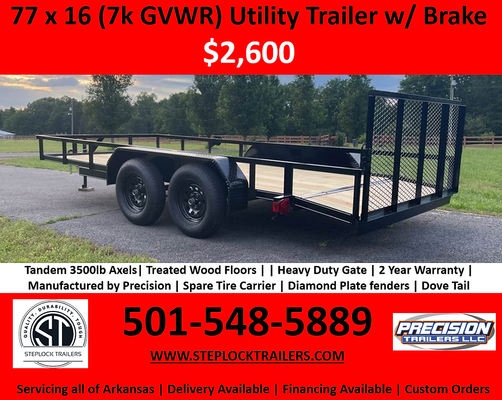 77x16 Tandem Axel Utility Trailer with Brakes