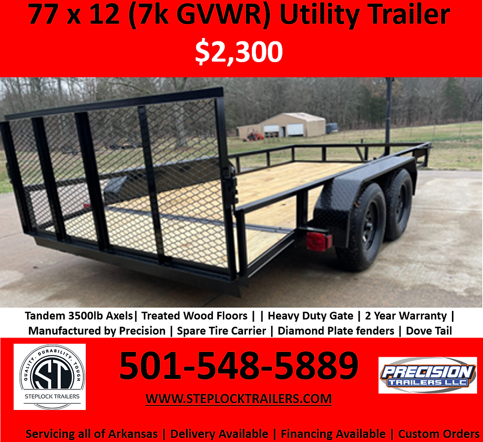 77x12 Tandem Axel Utility Trailer