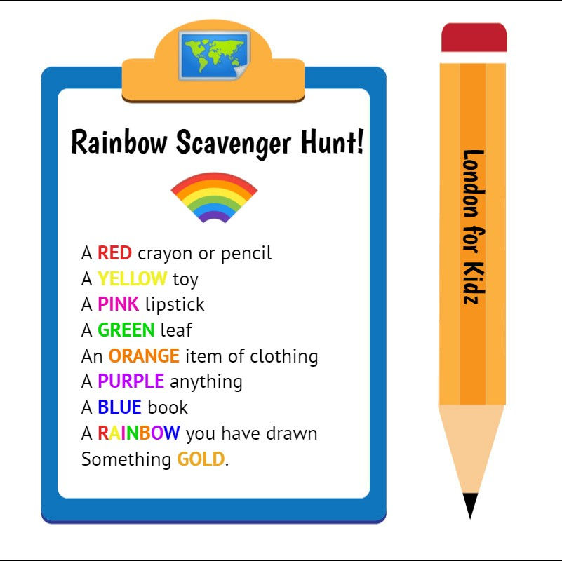 FREE printable: Rainbow scavenger hunt for kids