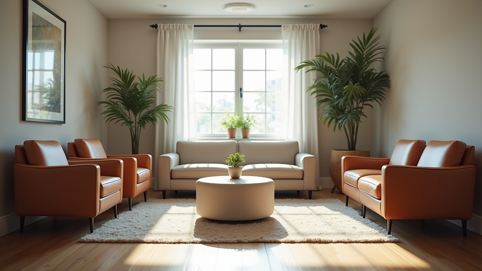 Close-up view of an inviting counseling room with comfortable seating