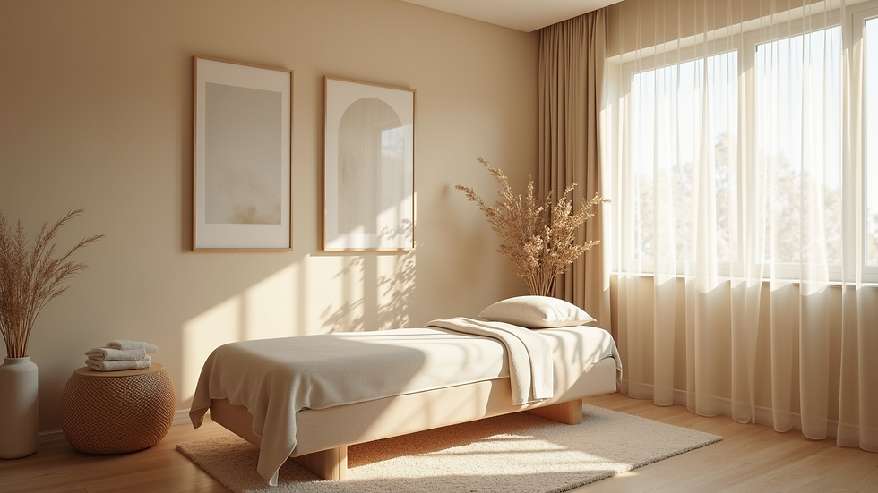 Close-up view of a cozy therapy room with comfortable seating