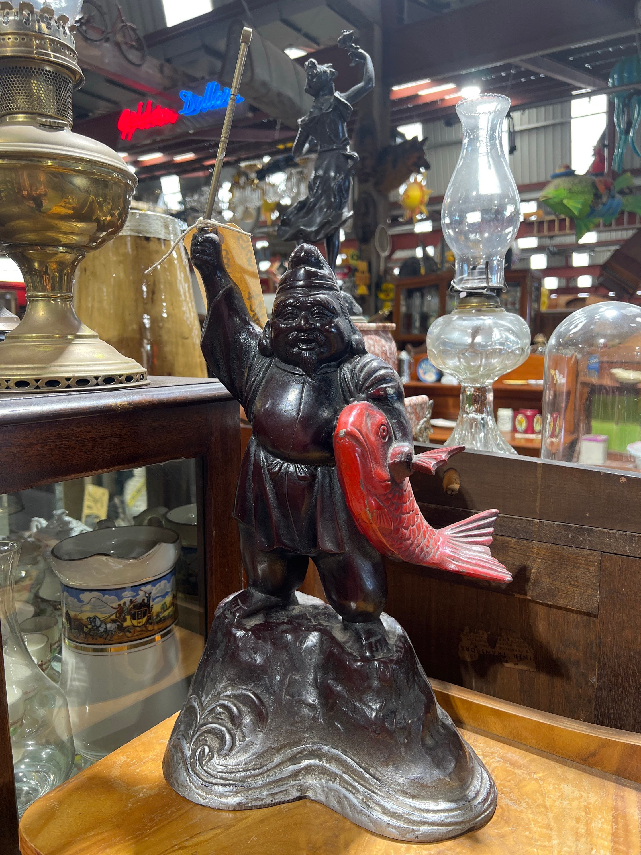 Cast Iron Fisherman Statue 