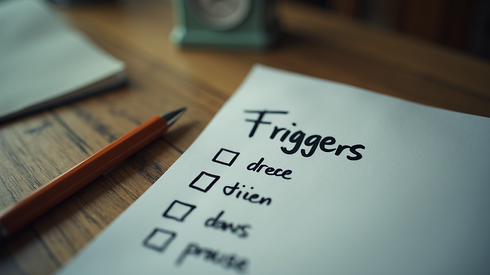 Close-up view of a list with triggers written on it