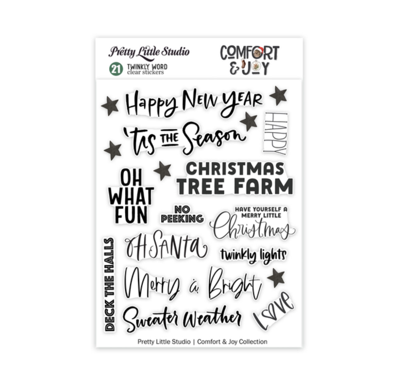 Pretty Little Studio Comfort and Joy Twinkly Word Clear Stickers