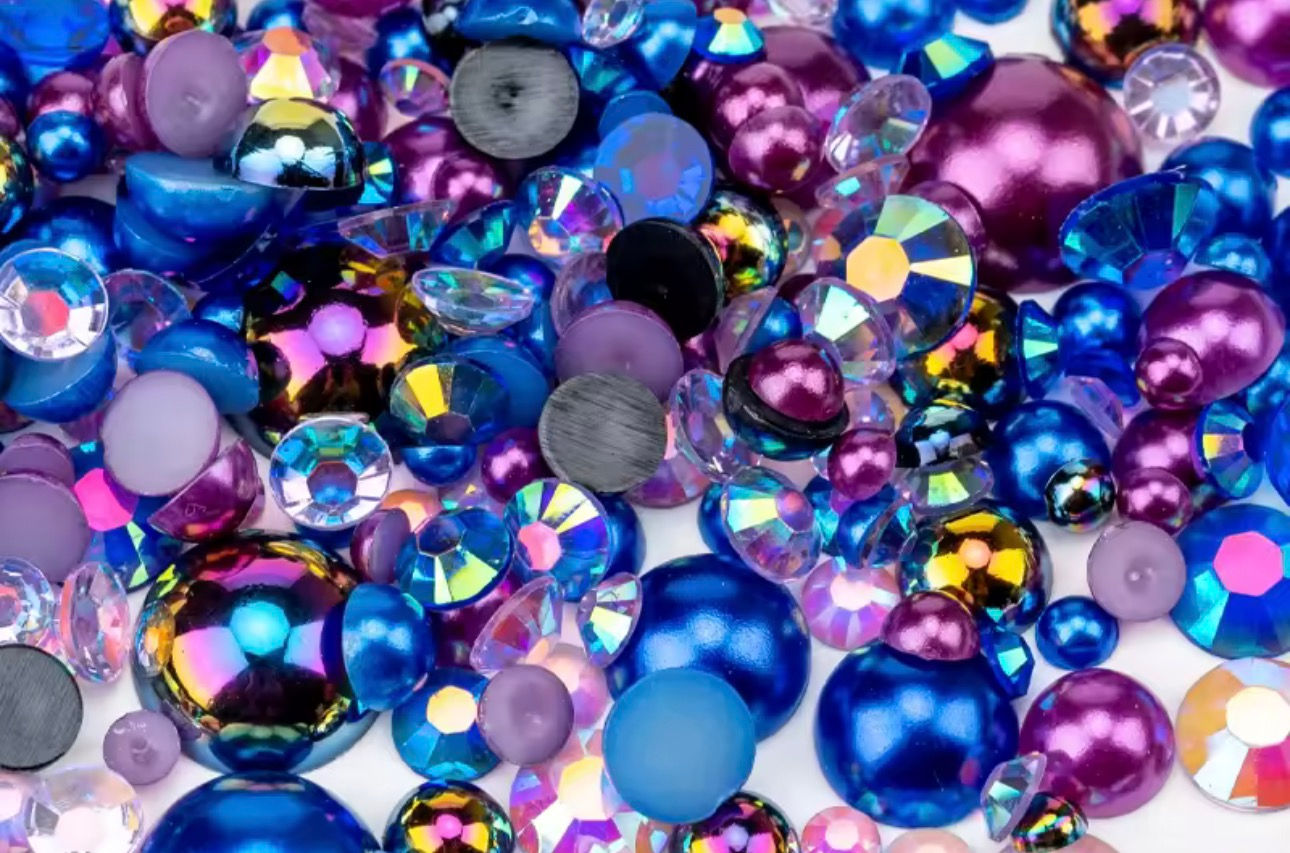(04) Purple, Blue and Black Flatback Pearl and Rhinestone Mix 20g