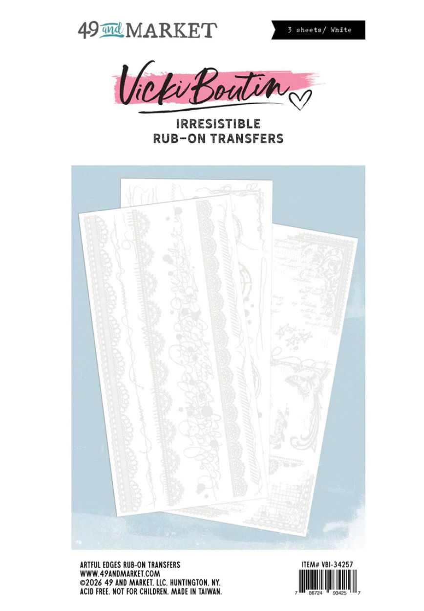 Vicki Boutin 49 and Market Irresistible Artful Edges Rub On Transfers