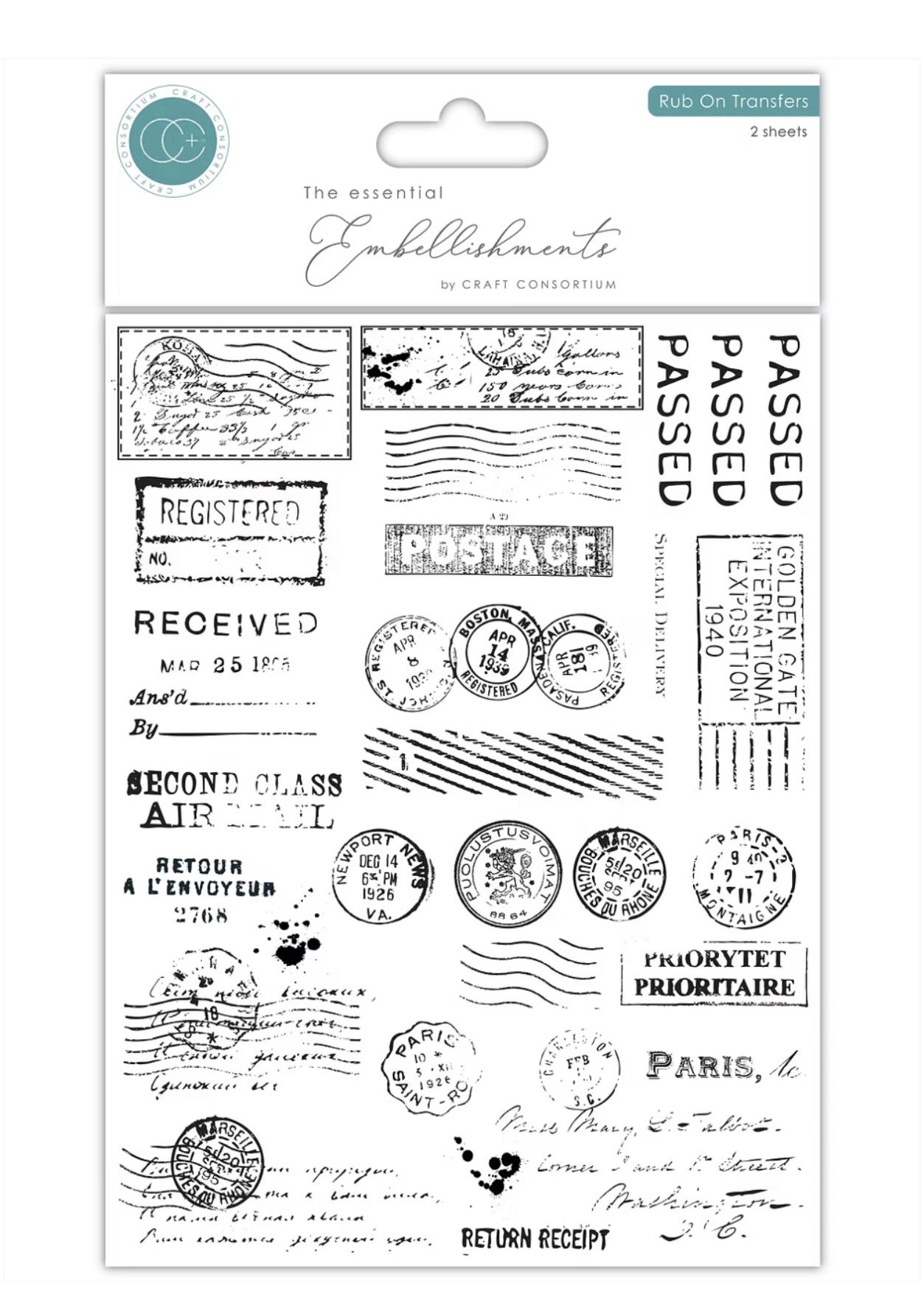 Craft Consortium Postage Rub On Transfers