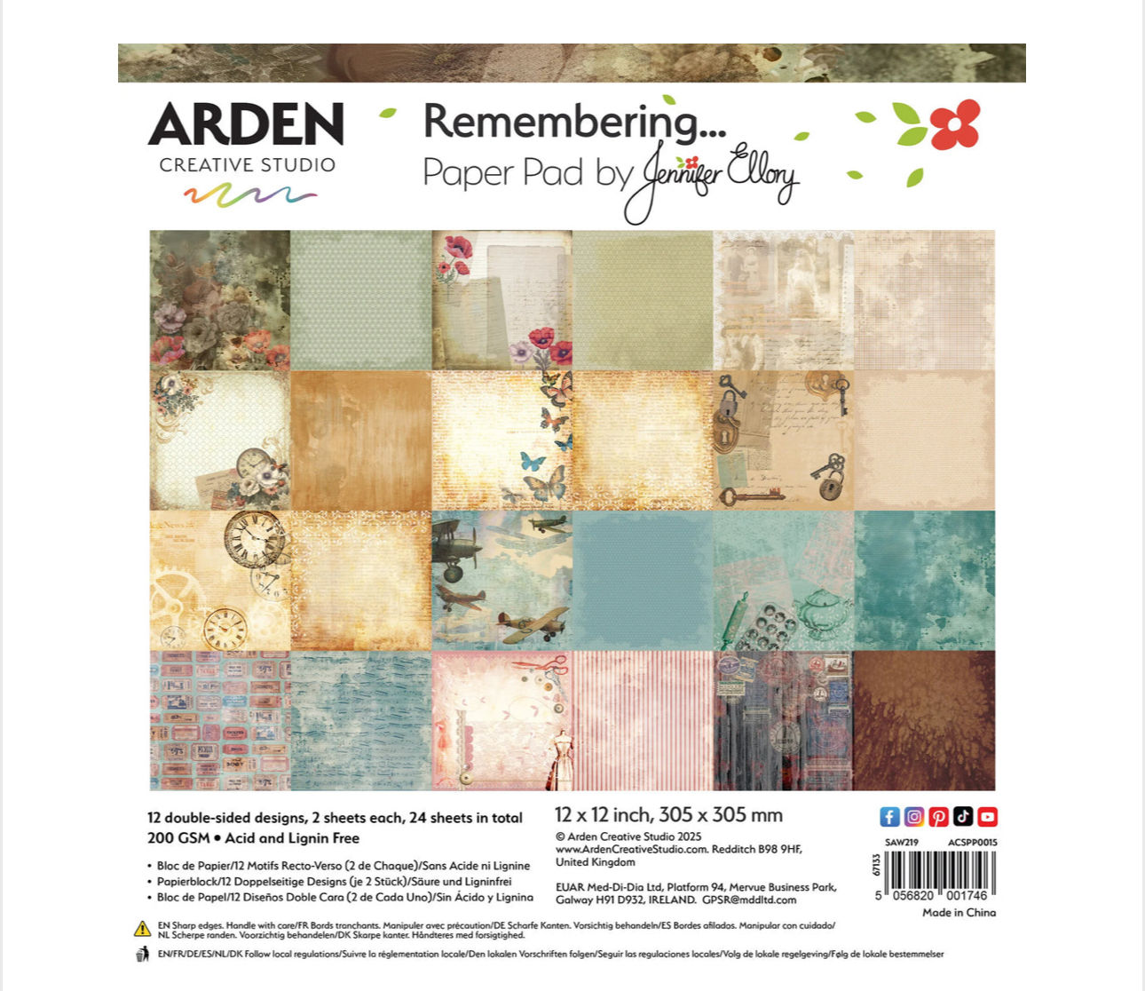 Arden Creative Studio Remembering12 x 12 Patterned Paper Pa
