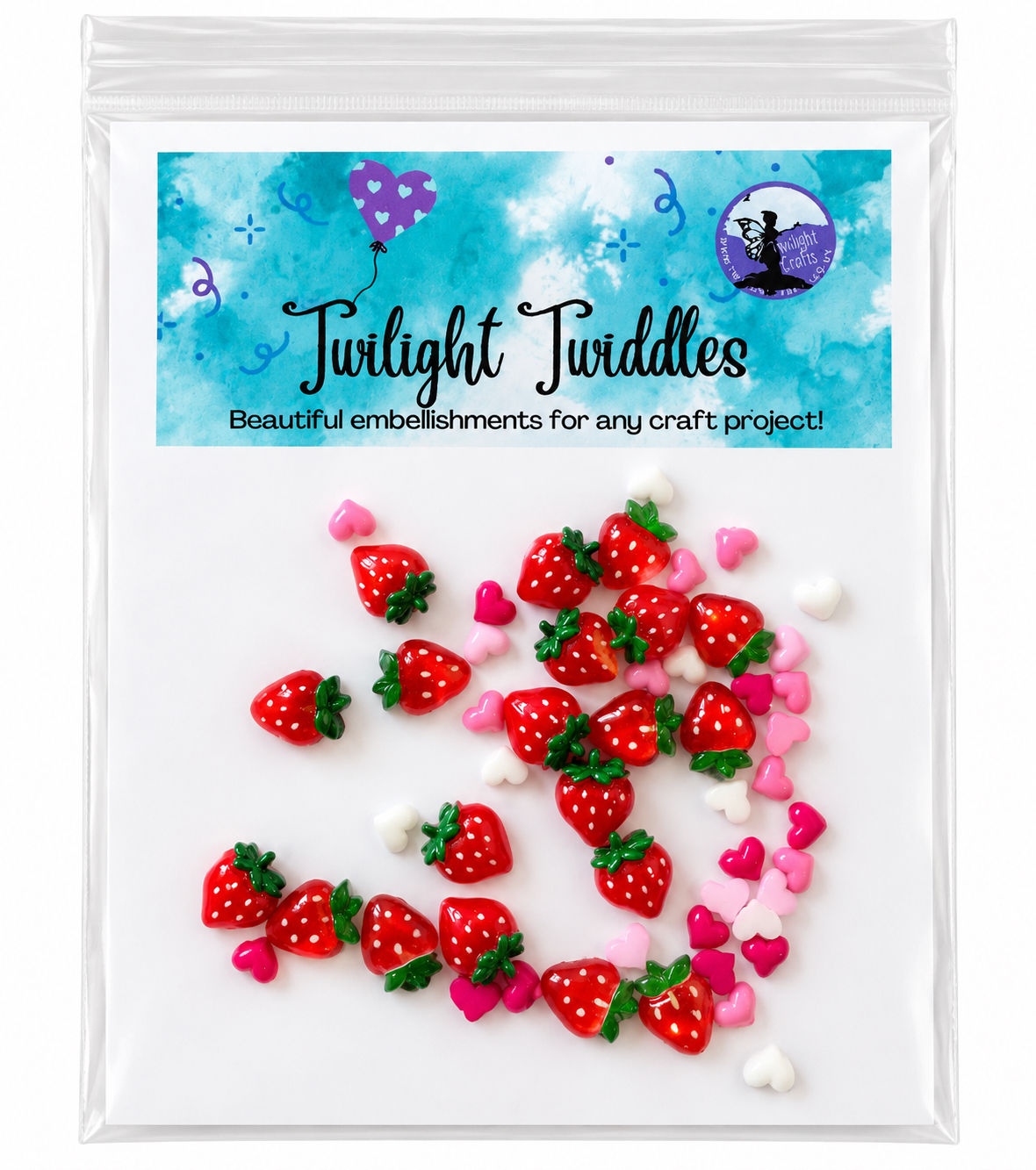 TTR 94 Strawberries and Tiny Hearts Resin Embellishments - Pack of 25