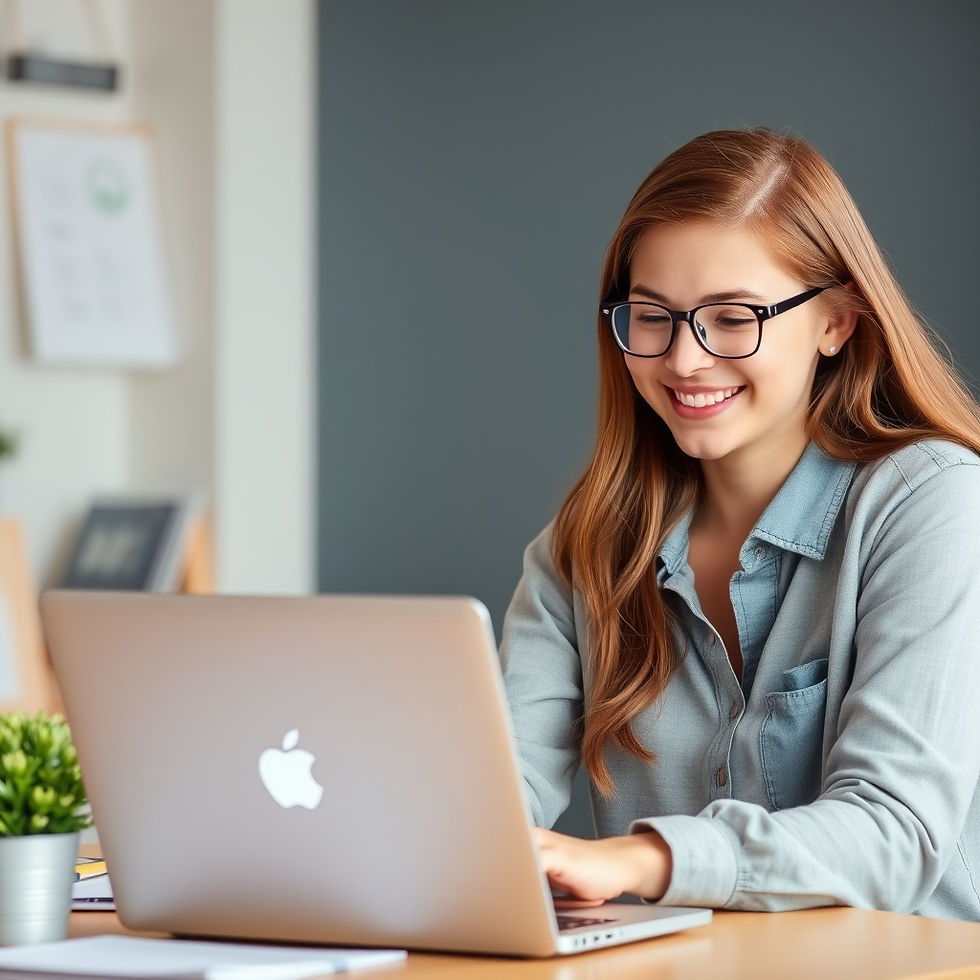 a photo of a happy young lady who is looking at her laptop.jpg