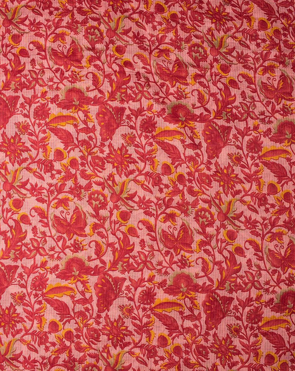 Thumbnail: Floral Screen Print Kota Doria Fabric