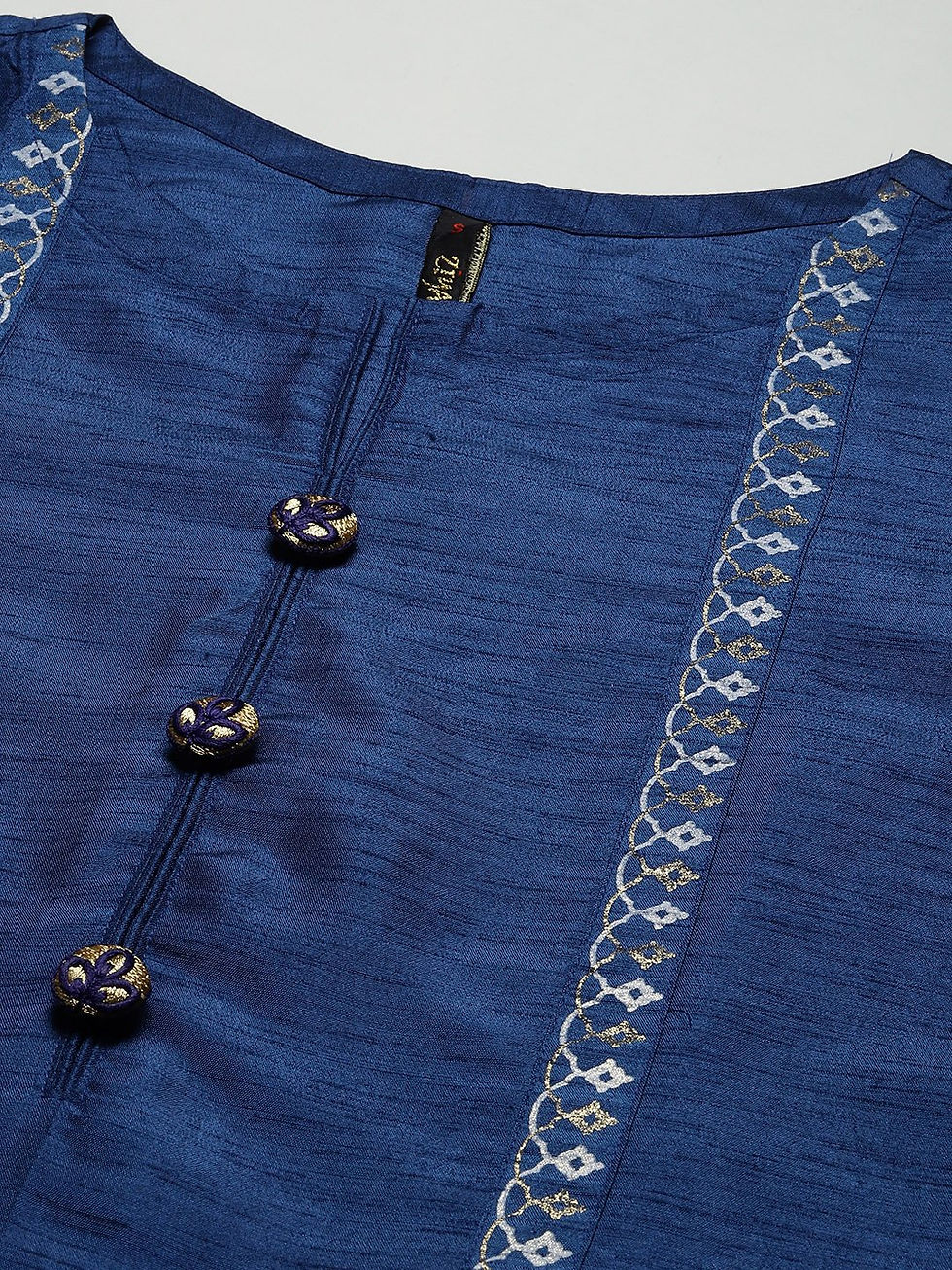 Thumbnail: Ziyaa Women's Blue Color Dyed Straight Kurta,Pant And Dupatta Set