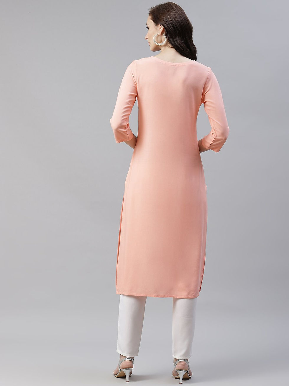 Thumbnail: Ziyaa Women's Peach Color Foil Printed Straight Kurta And Pant Set