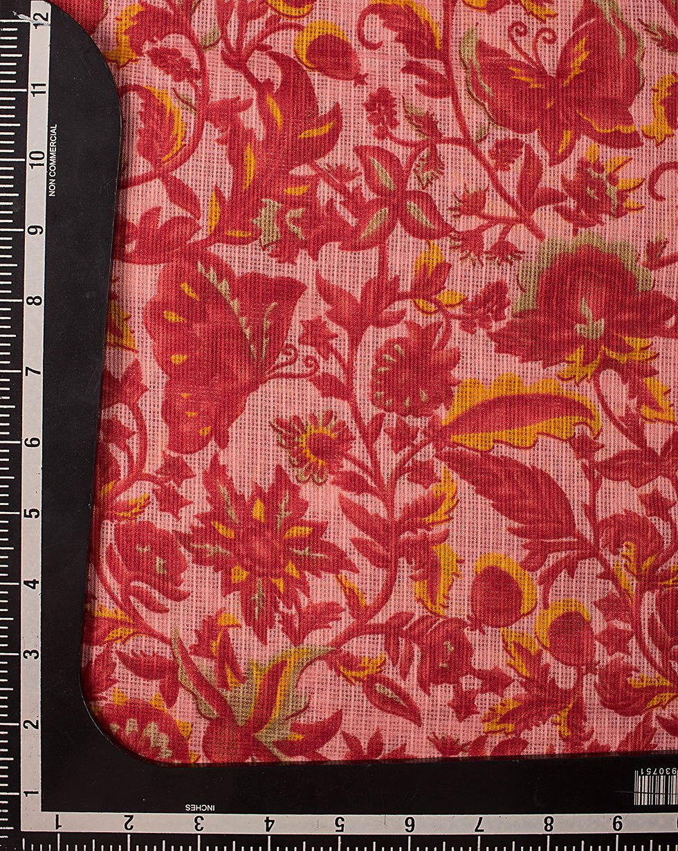 Thumbnail: Floral Screen Print Kota Doria Fabric
