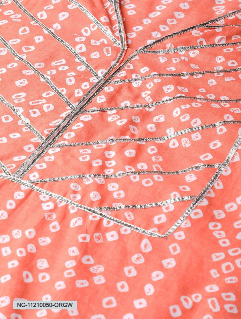 Thumbnail: Women Orange & White Printed Straight Kurta