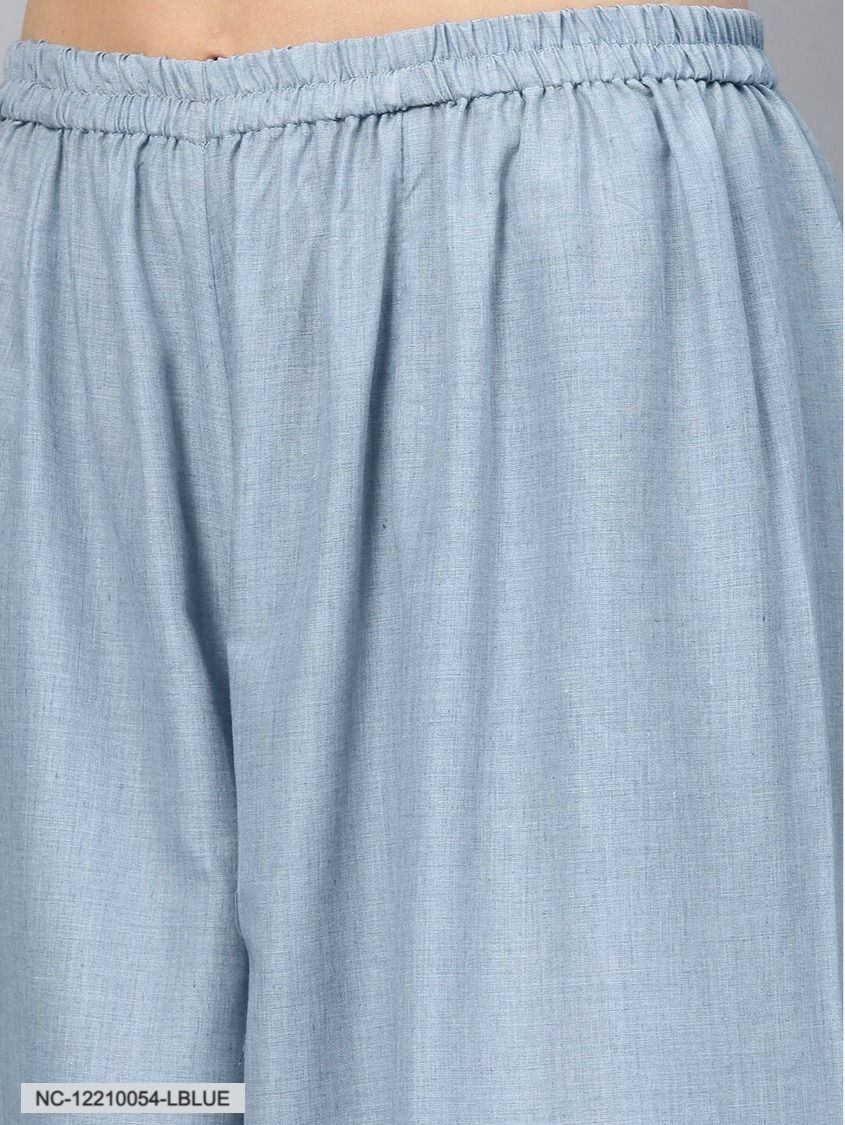 Thumbnail: Women Blue & Pink Yoke Design Kurta With Palazzos