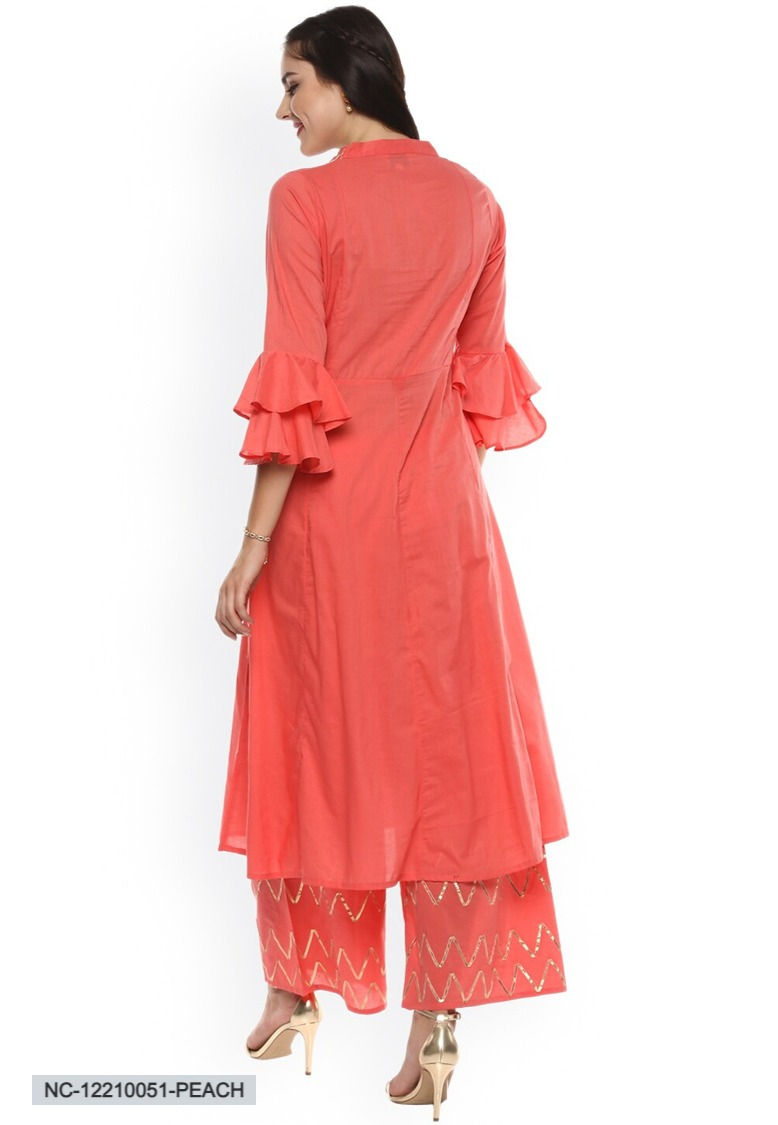 Thumbnail: Women Pink Yoke Design Kurta With Plazzos
