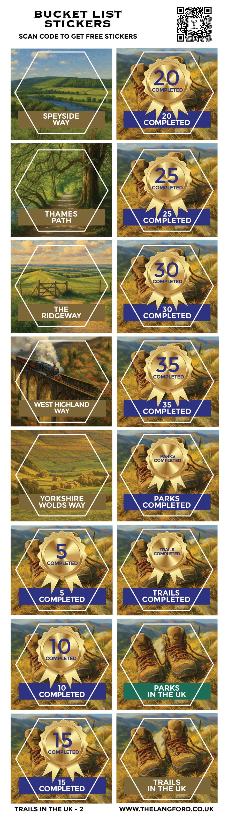 Thumbnail: UK Parks and UK Trails Bucket List Water Bottle - With Stickers