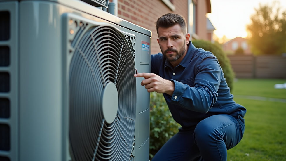 Close-up view of a technician repairing an air conditioning unit outdoors