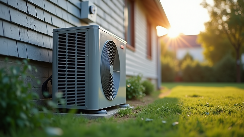 Eye-level view of outdoor air conditioning condenser unit installed beside a house