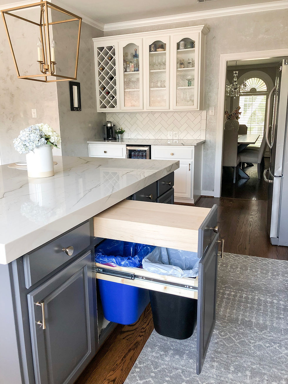 Existing cabinet conversion to trash can with cutting board