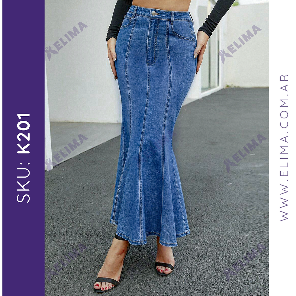 Miniatura: Falda maxi cola de sirena de jean elastizado K201 ELIMA