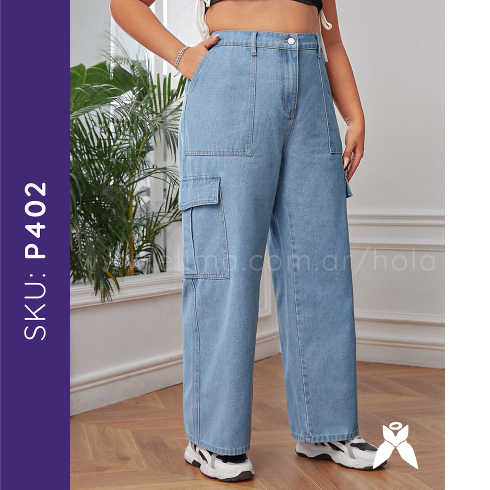 Miniatura: Pantalon de jean elastizado recto cargo P402 ELIMA