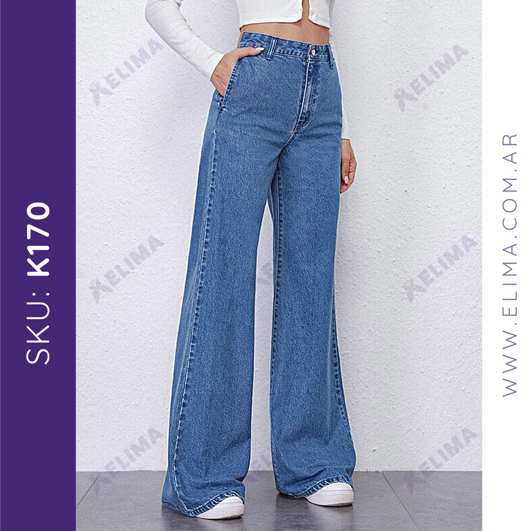Pantalon de jean elastizado palazzo tiro alto K170 ELIMA