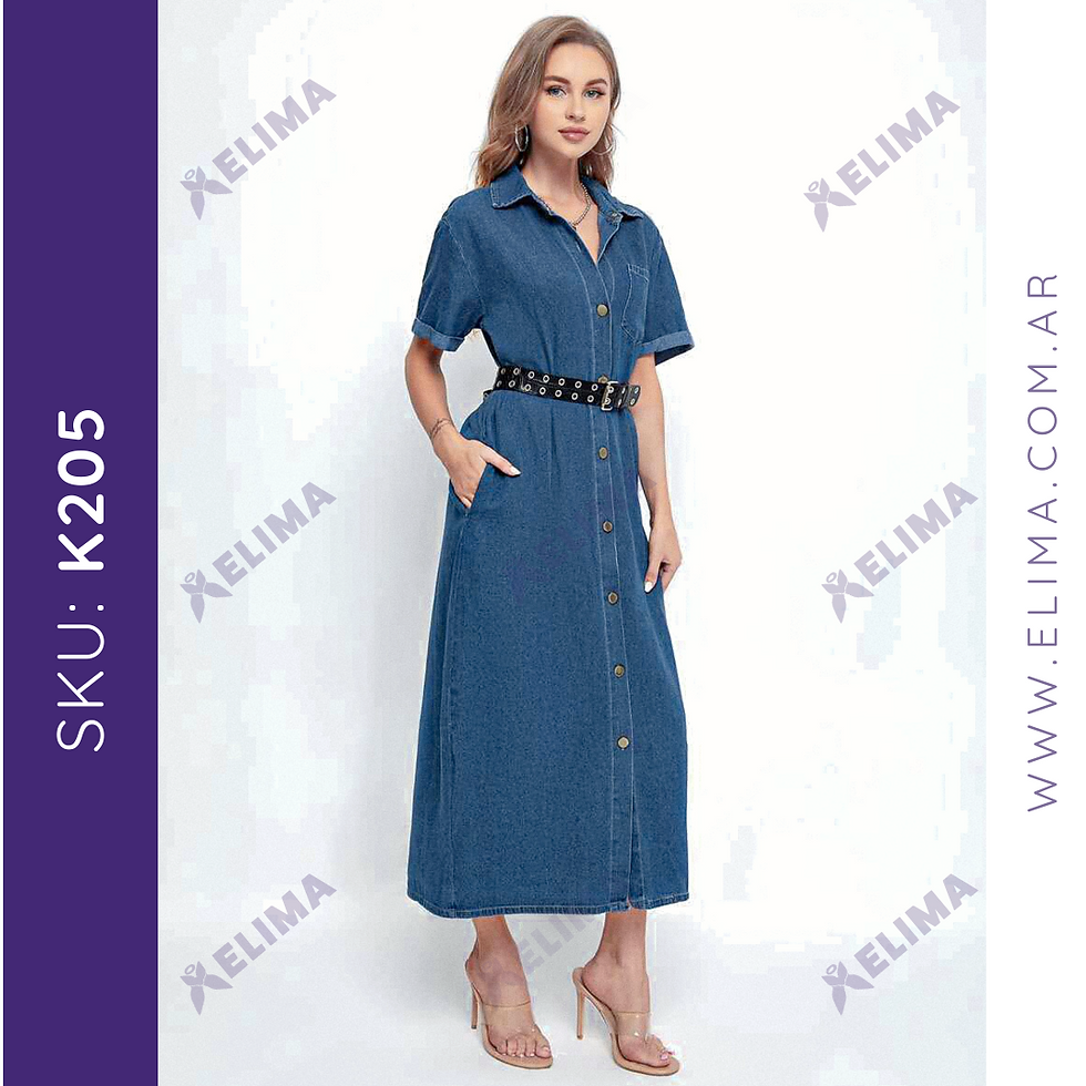 Miniatura: Vestido maxi manga corta de jean elastizado K205 ELIMA