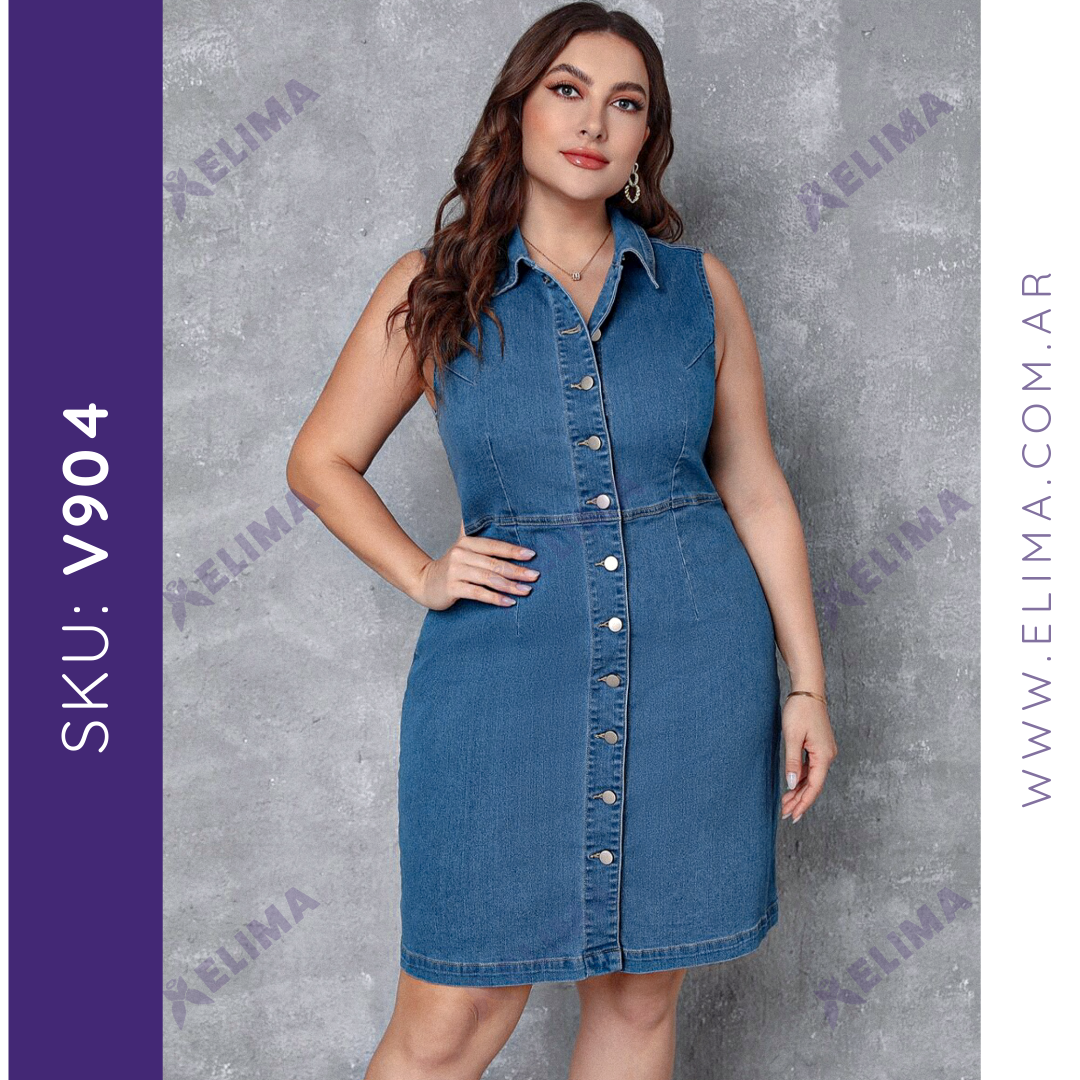 Vestido corto sin mangas de jean elastizado V904 ELIMA