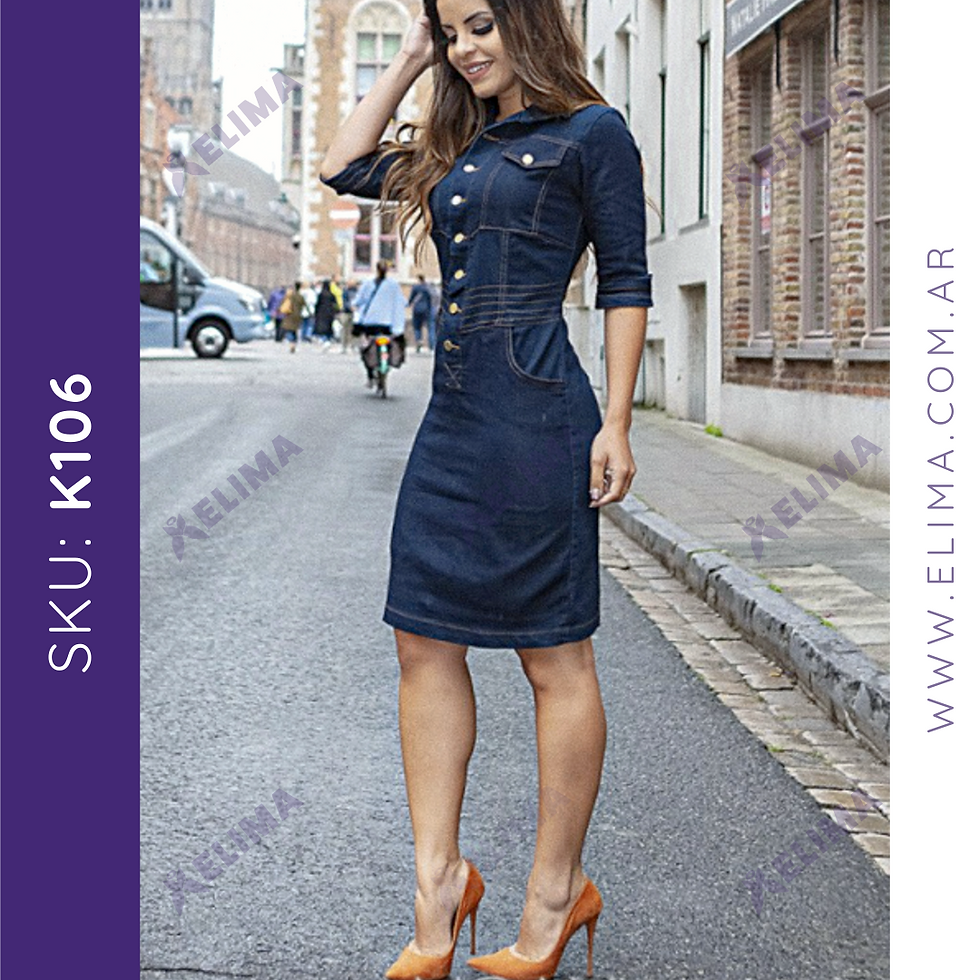 Miniatura: Vestido de jean elastizado corto manga 3/4 K106 ELIMA