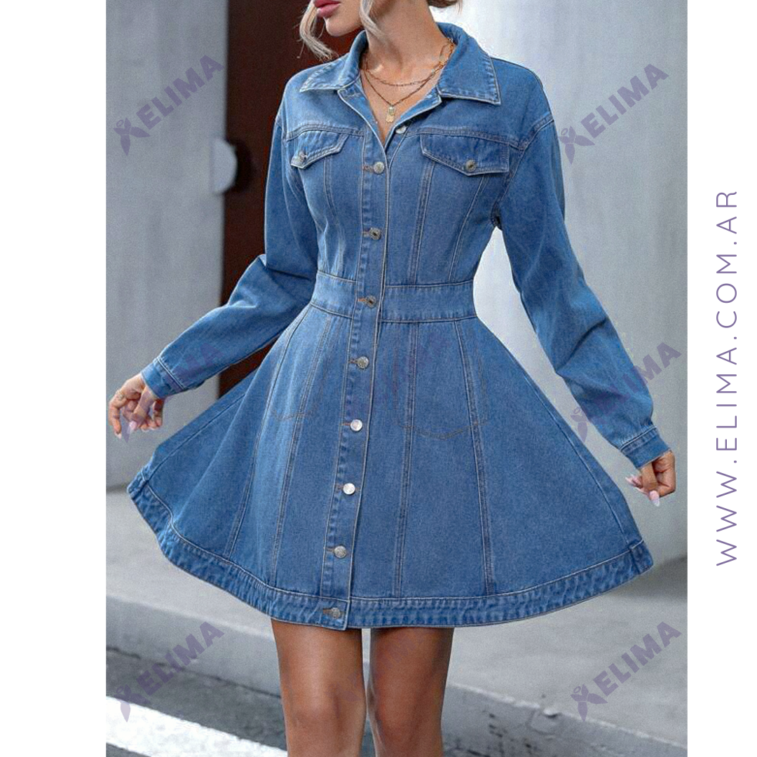 Vestido corto manga larga de jean rigido L69 ELIMA