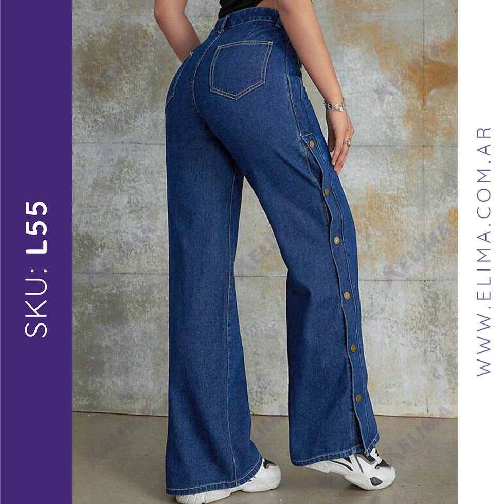 Miniatura: Pantalon de jean elastizado palazzo con abotonadura en costado L55 ELIMA