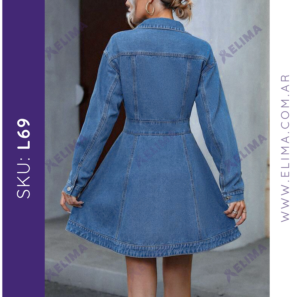 Miniatura: Vestido corto manga larga de jean rigido L69 ELIMA