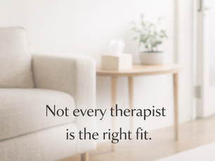 A therapist's couch and side table with the phrase "not every therapist is a good fit"