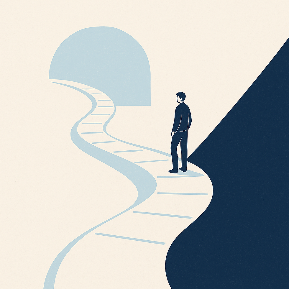 A person in the therapy path, moving slowly but changing their lives.