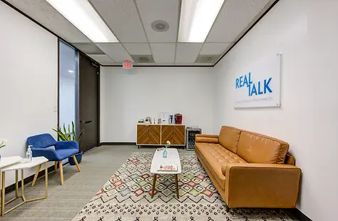 Waiting area at the Real Talk Clinical Psychology office in Houston