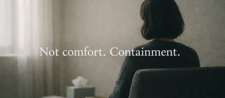 A person sitting alone in a calm, uncluttered environment, suggesting pause, reflection, and the slow process of psychological work.