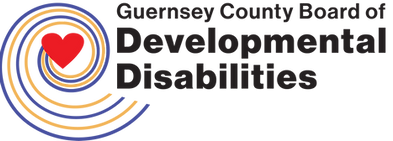 Guernsey County Board of Developmental Disabilities Logo. Red hear in  middle with a colorful swirl.