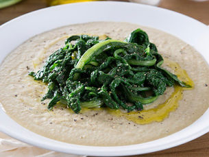 Chef Gianluca Deiana Abis:
Puréed fava beans topped with chicory