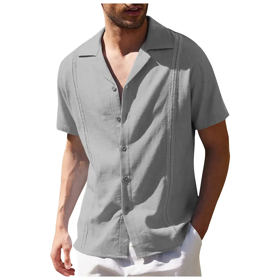Thumbnail: Men's Loose Casual Linen Guayabella Short-Sleeved Shirt