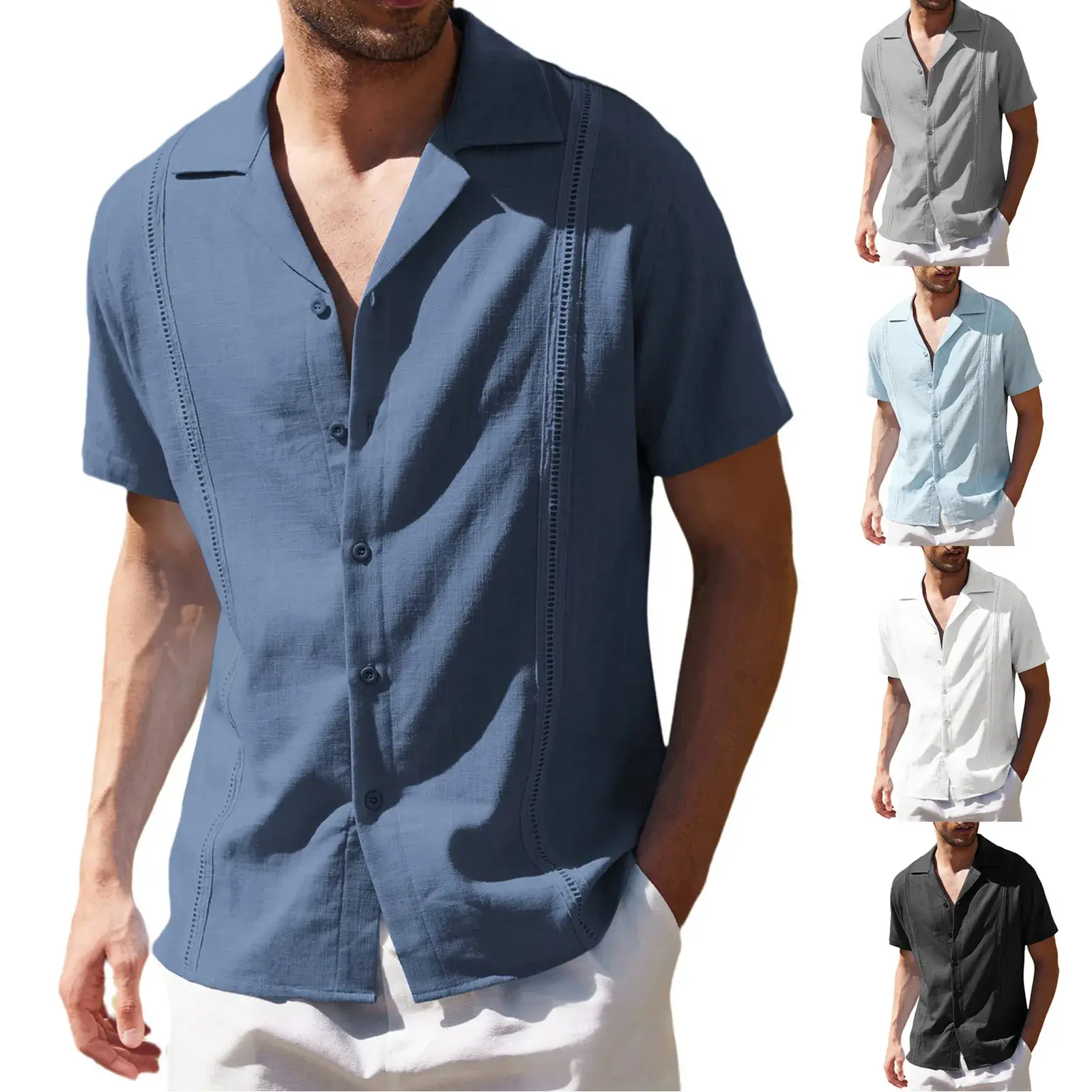 Men's Loose Casual Linen Guayabella Short-Sleeved Shirt