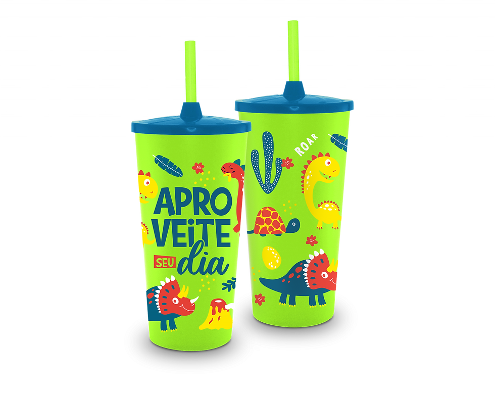 Copo de Plástico com Canudo 500ml Aproveite Seu Dia