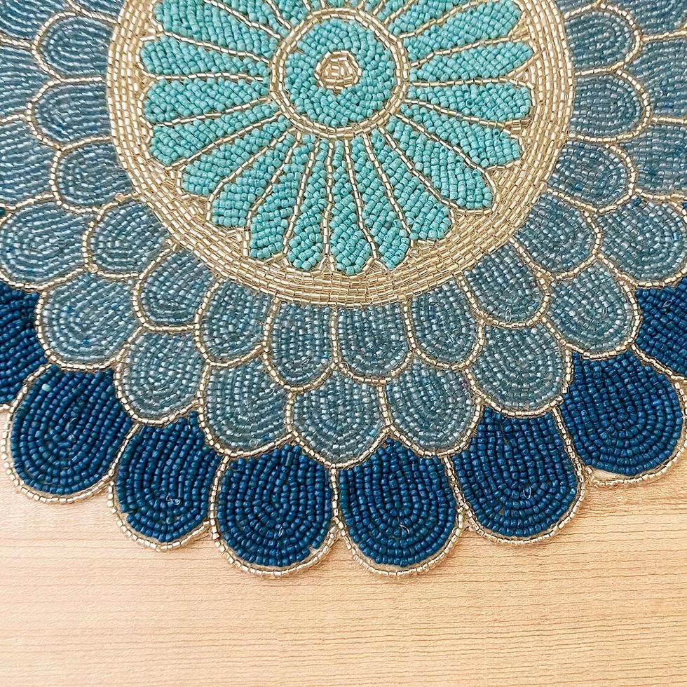 Thumbnail: Set of 6, Handmade beaded placemat, floral tablemat blue, 14 inch, charger plate