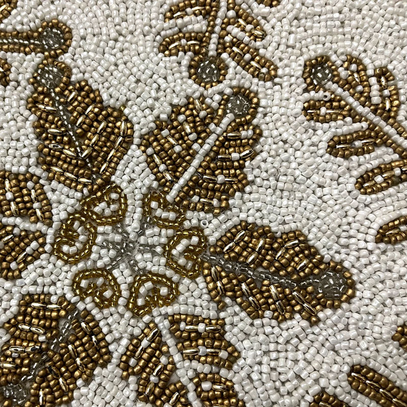 Thumbnail: Handmade bead table beaded runner, christmas snowflakes gold, 13x36inch