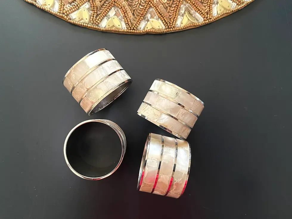 Thumbnail: White mother of pearl Napkin rings, Set of 4 MOP inlay napkin holders