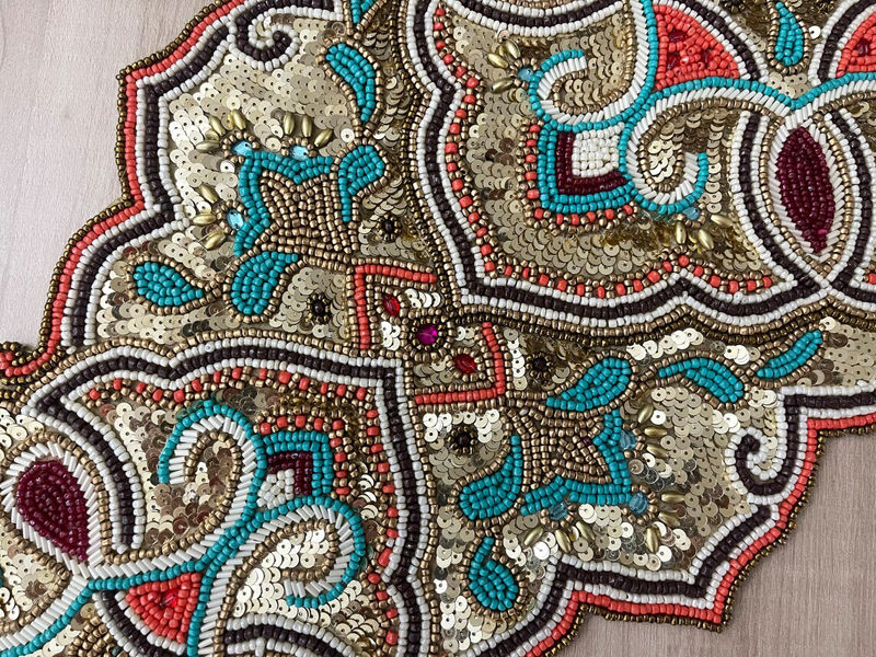 Thumbnail: Handmade table runner, luxury beaded runner, centerpiece multicolor, 13x36inch