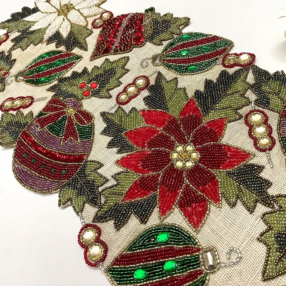Thumbnail: XXL Handmade Christmas table runner, beaded runner, centerpiece multi colour, 13